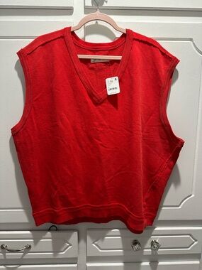 Free People Red Sleeveless V-Neck Knit Top